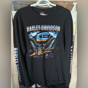 Harley-Davidson Black and Blue Engine Graphic Long Sleeve Tee